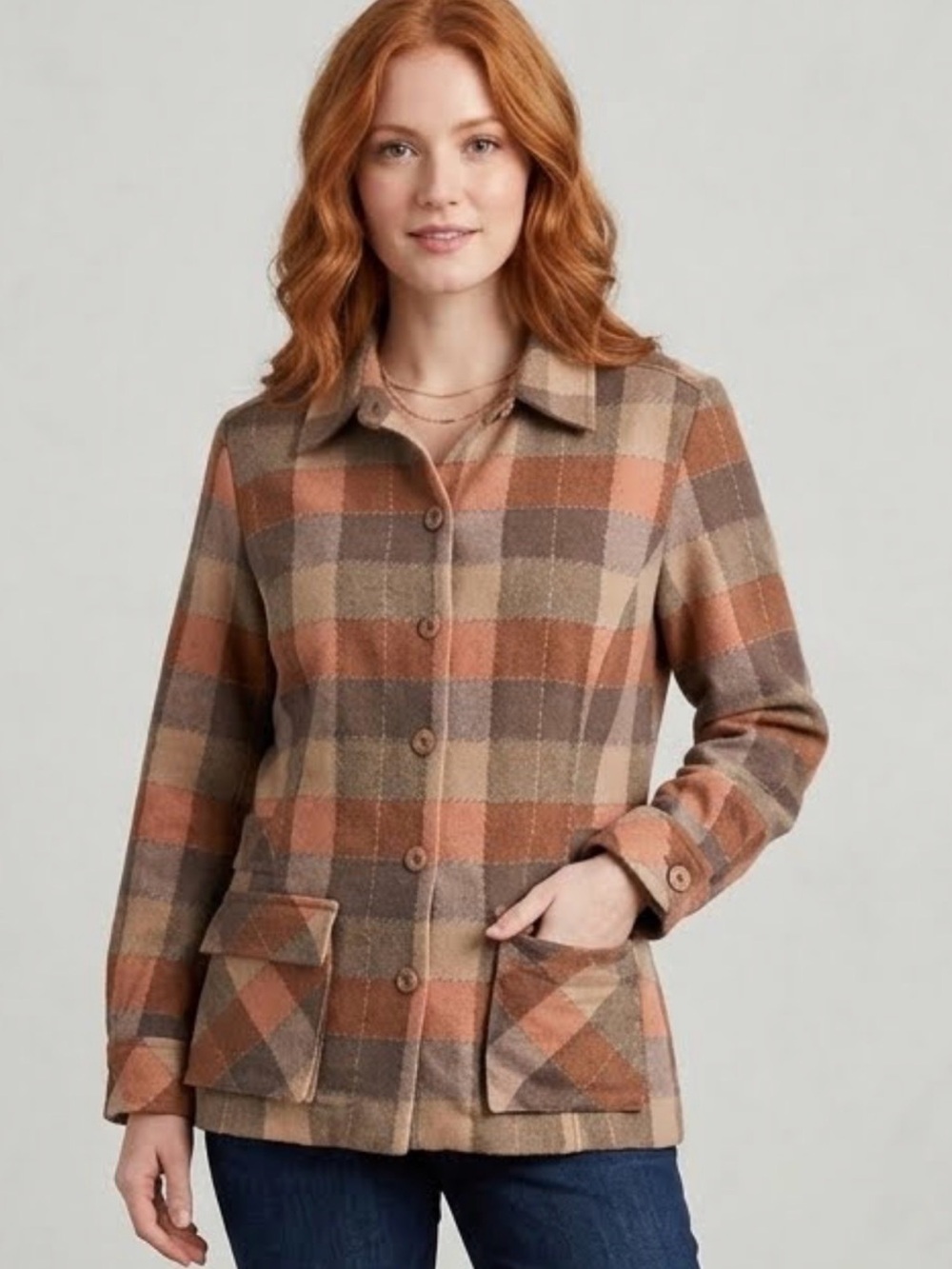 Vintage Cozy Plaid Wool Blend Flannel Button Down Shirt Jacket Shacket 12